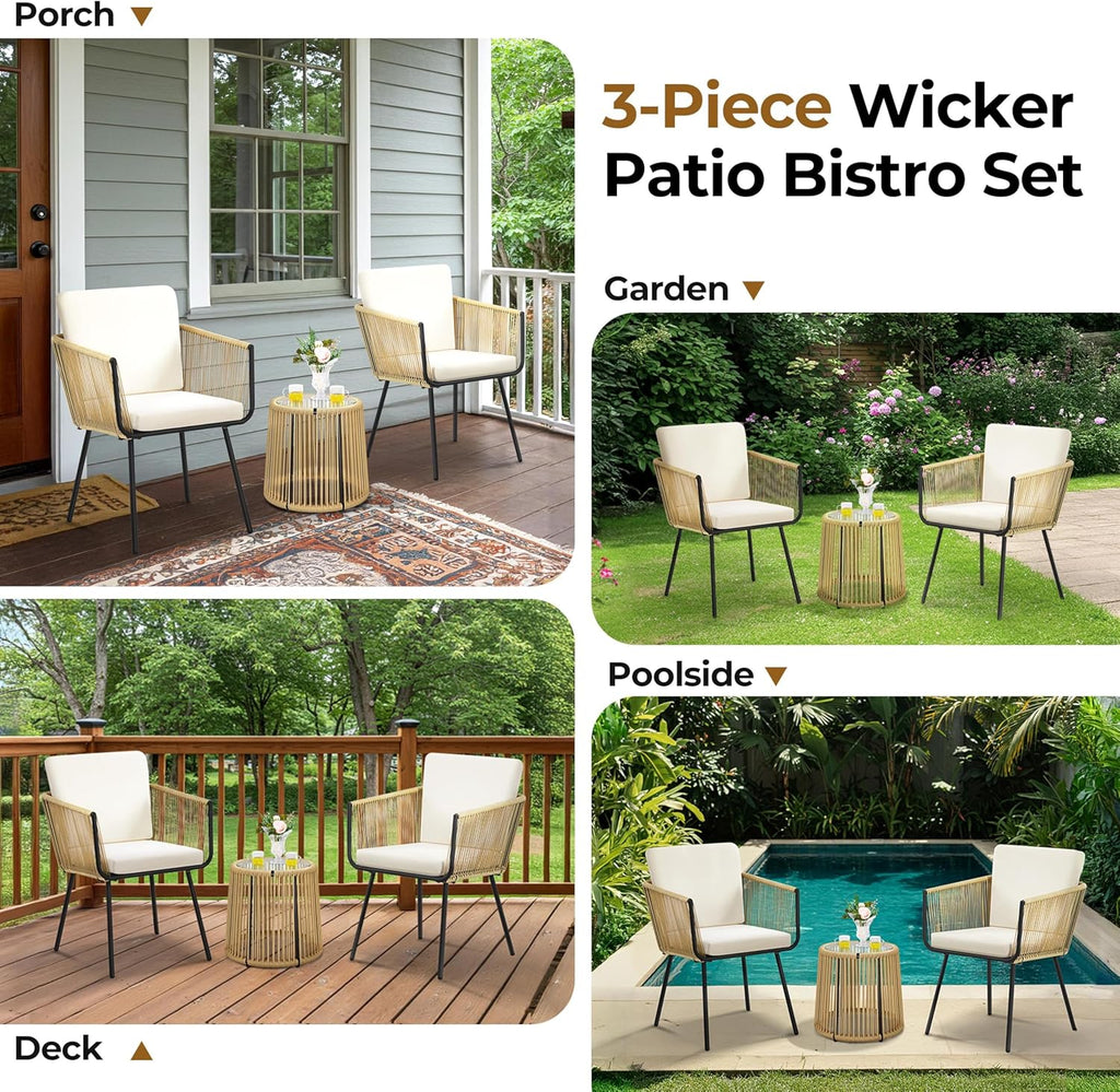 3-Piece Outdoor PE Rattan Bistro Dining Set