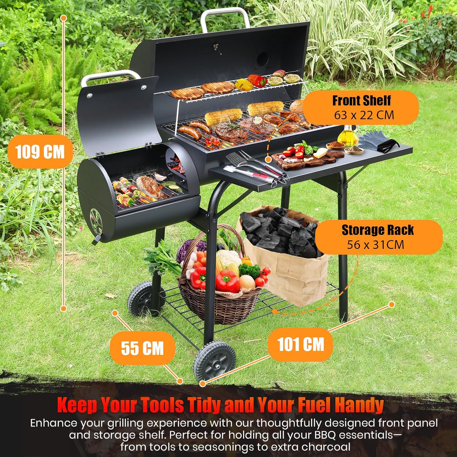 BBQ Grill With Offset Smoker: Large Oil Drum Barbecue Barrel Grill For Outdoor Garden