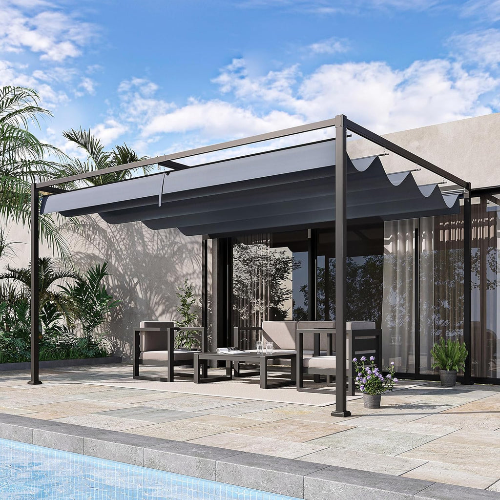 4 × 3m Metal Pergola with Retractable Roof