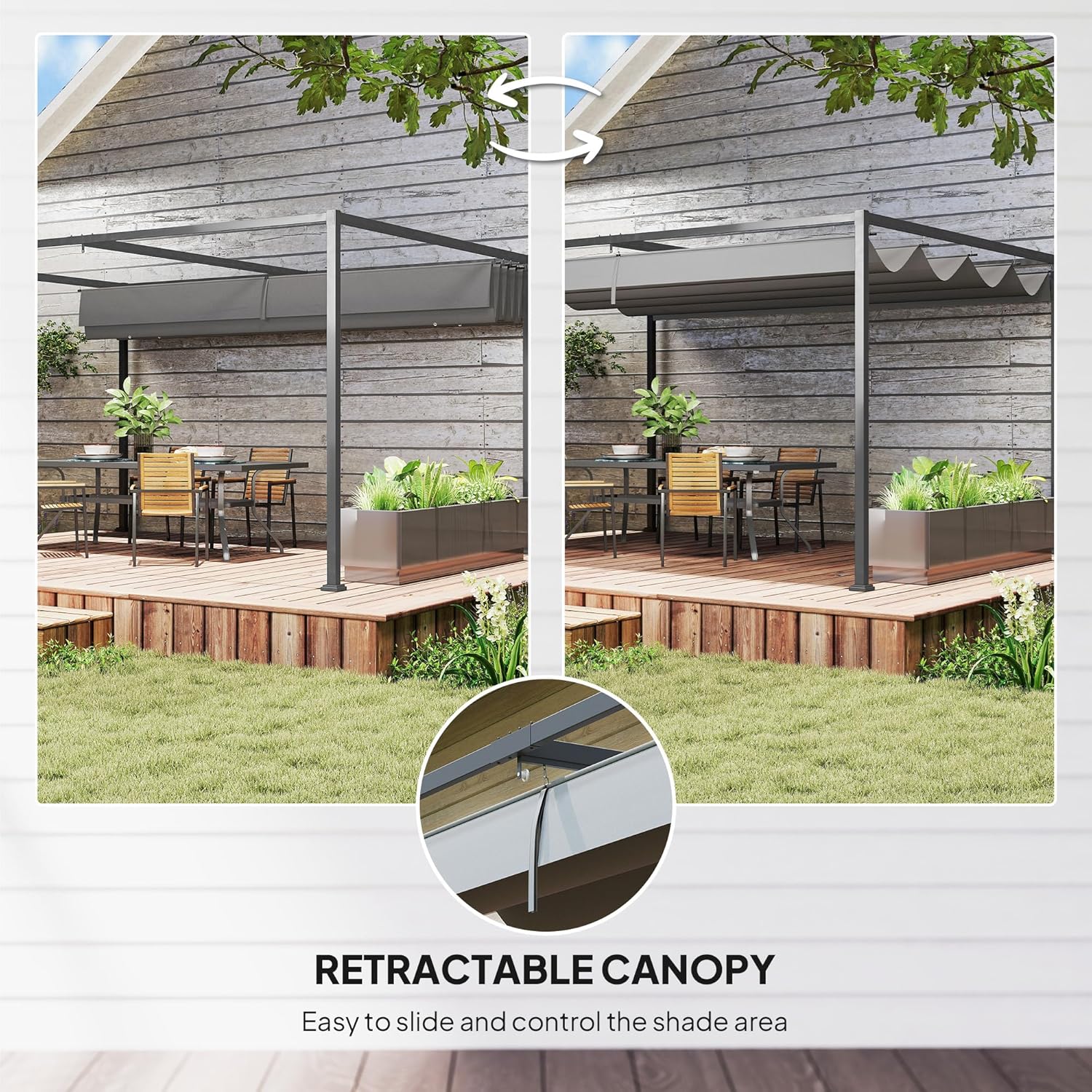 4 × 3m Metal Pergola with Retractable Roof