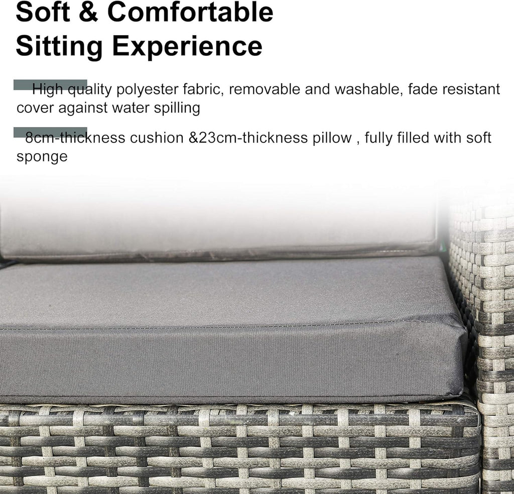 Garden Corner Sofa Rattan Patio Set Garden Entertaining Furniture Lounge Set (Grey)